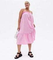 New Look Curves Pink Frill Tiered Strappy Midi Smock Dress